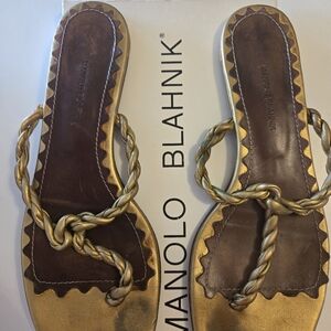 Manolo Blahnik Gold and Brown Women's Sandals